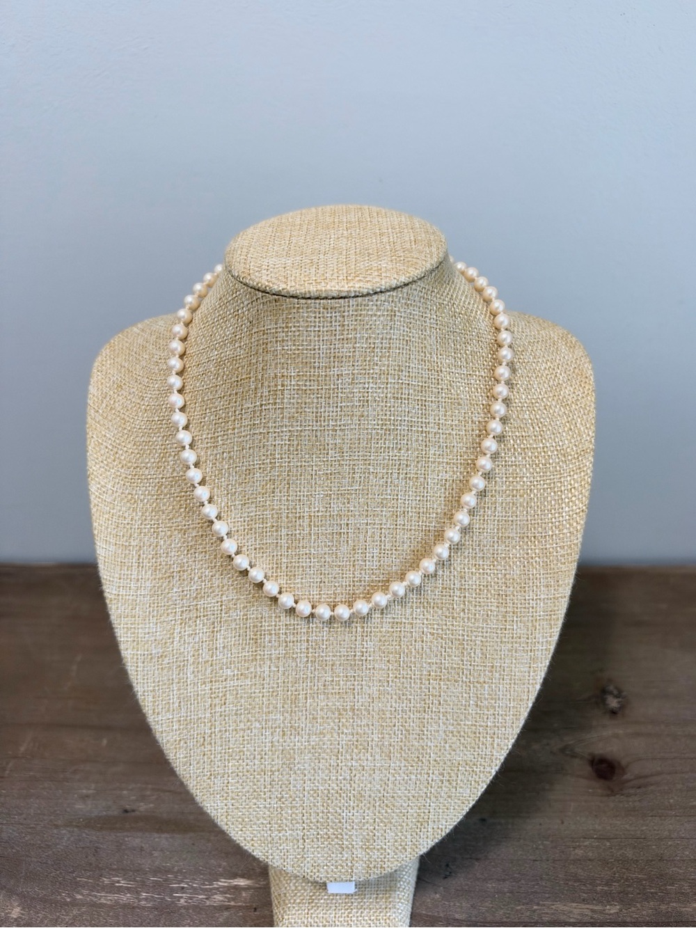 Vintage Marvella Faux Pearl Necklace Knotted Filigree Clasp Signed